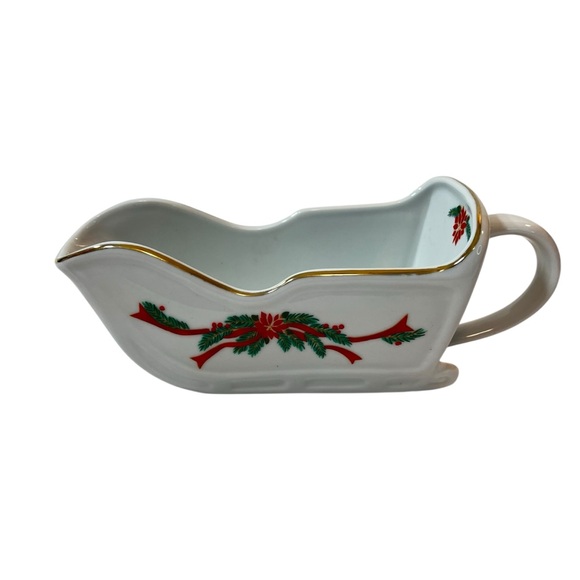 Tienshan Fine China Poinsettia & Ribbons Gravy Boat Vintage - Picture 3 of 6